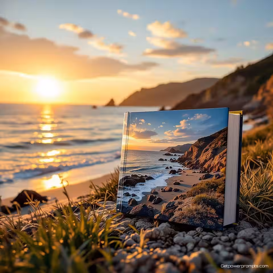 Kustreis Collectie, reisfotografie album, fotorealistisch stijl, avontuurlijk sfeer, natuurlijke omgeving achtergrond, natuurlijk daglicht verlichting, avontuurlijke esthetiek, herinneringencollectie, wanderlust thema, professionele presentatie