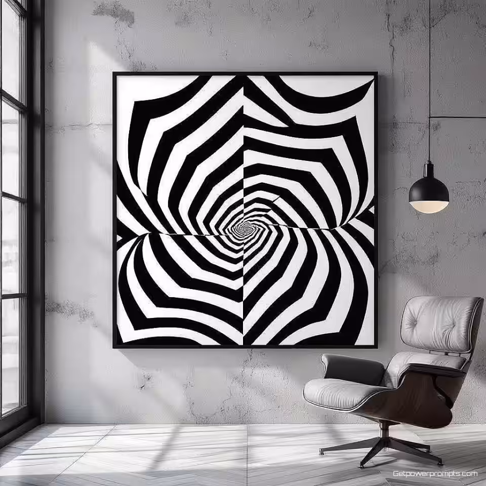 Moire patroon, minimalistisch geometrische kunst, zwart en wit kleurenschema, gecentreerde compositie perspectief, zacht diffuus licht verlichting, abstracte wanddecoratie, moderne geometrische patronen, strakke lijnen, galerij-kwaliteit print, hedendaagse kunst, wiskundige precisie, optische illusie-elementen, decoratieve wandkunst