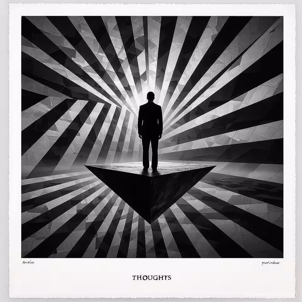 Zwevende gedachten, conceptuele fotokunst, surrealistisch esthetiek, dramatische hoek perspectief, dramatisch belichting, monochroom kleurenschema, dromerig sfeer, galerij-kwaliteit afdruk, museumtentoonstelling esthetiek, professionele kunstfotografie, symbolische elementen, artistiek narratief, archiefkwaliteit afdruk, gedachteprikkelende compositie