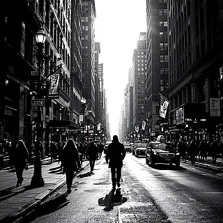 Stedelijke straatscène, fijne kunst monochrome fotografie, dramatisch esthetiek, close-up perspectief, zacht natuurlijk licht belichting, hoog contrast tonale waarden, galerij kwaliteit print, museum tentoonstelling esthetiek, professionele kunstfotografie, archiefkwaliteit print, dramatisch contrast, tijdloze zwart-wit esthetiek, artistieke monochrome compositie