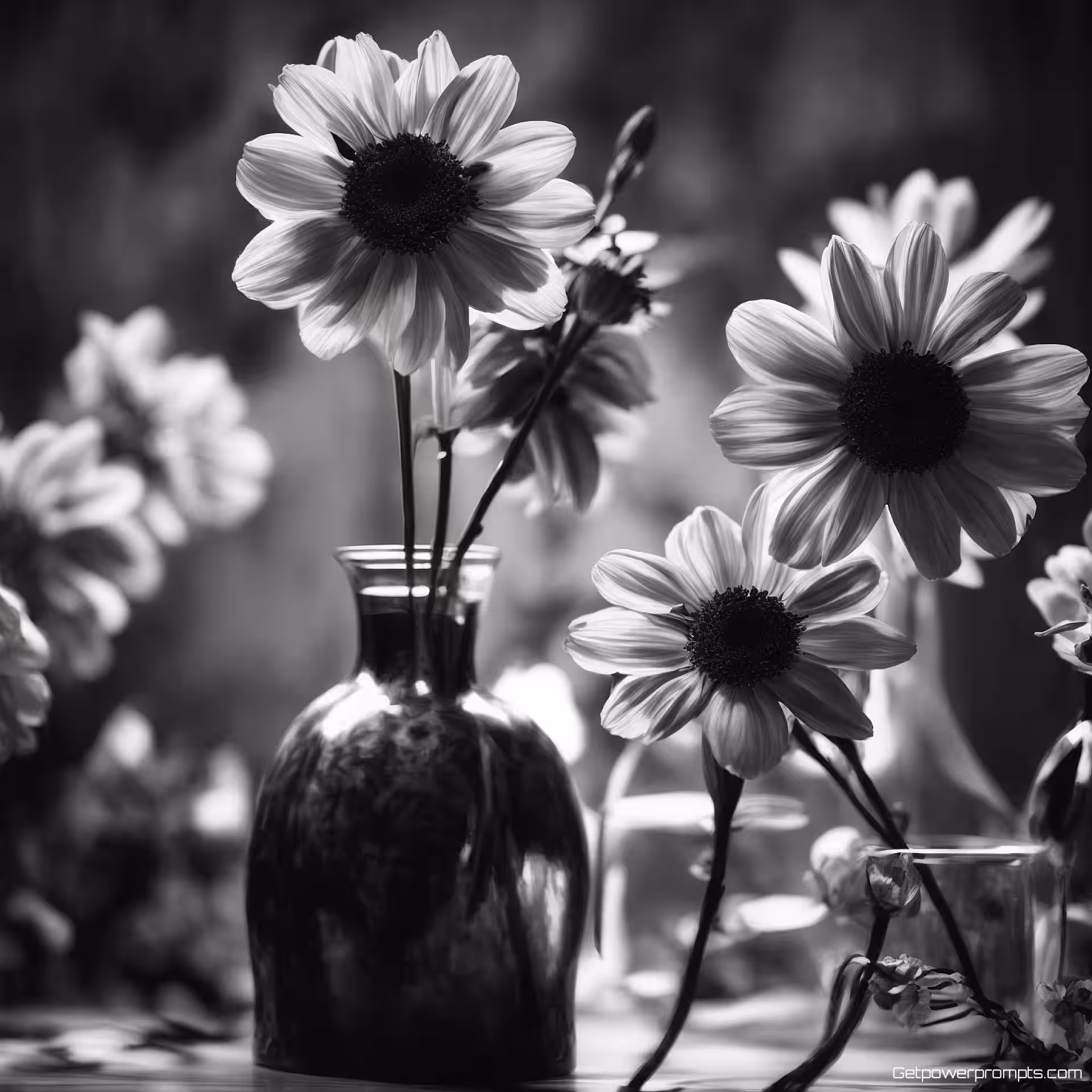 Bloemstilleven, fotokunst, impressionistisch stijl, groothoek perspectief, dramatisch belichting, {{kleurenpalet}} kleurenpalet, museumkwaliteit print, artistieke compositie, galerij esthetiek, ondiepe scherptediepte, professioneel printklaar