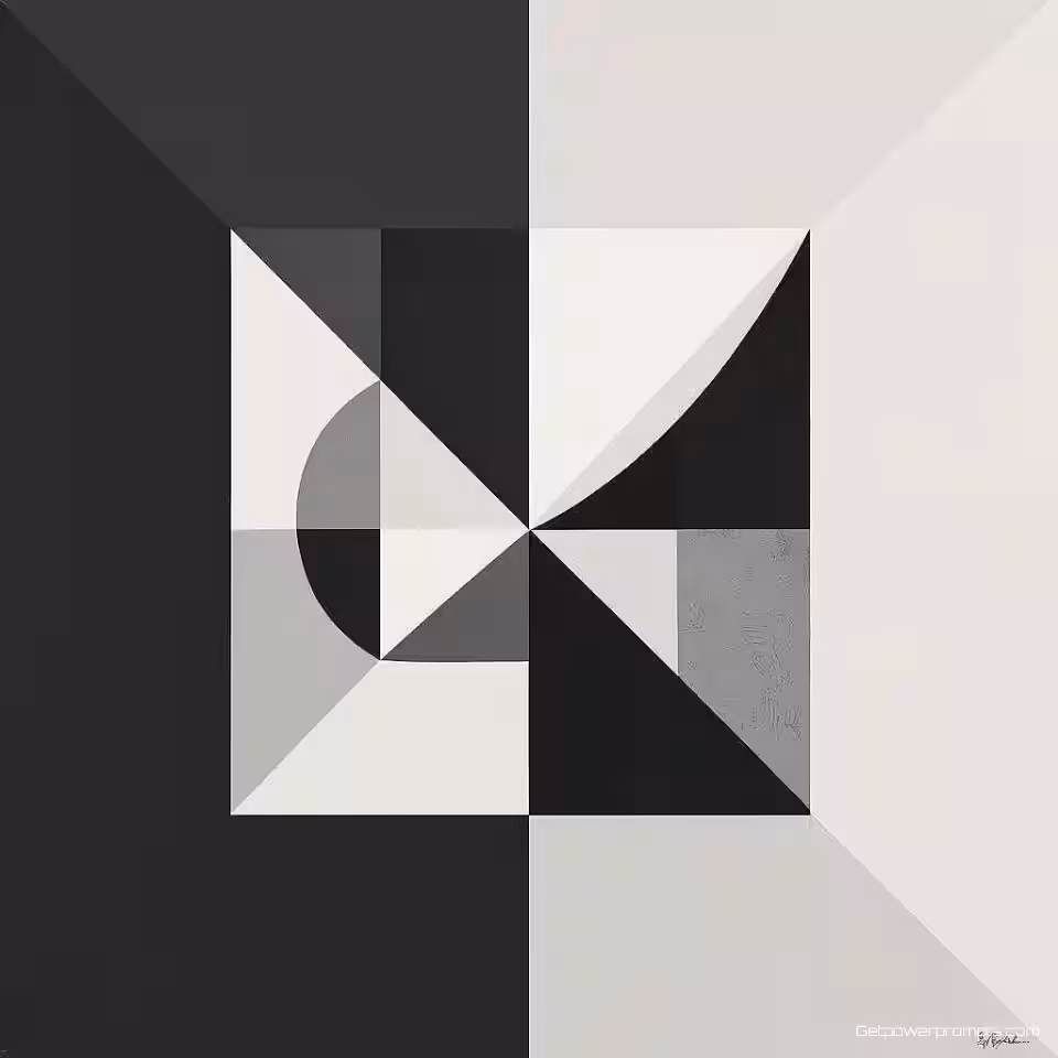 Geometrische vormen, minimalistische kunst, digitale schilderkunst stijl, gecentreerde compositie perspectief, monochroom kleurenschema, effen kleur achtergrond, galeriekwaliteit print, negatieve ruimte, schoon esthetisch, museumtentoonstelling gereed, professionele kunstprint, subtiele texturen