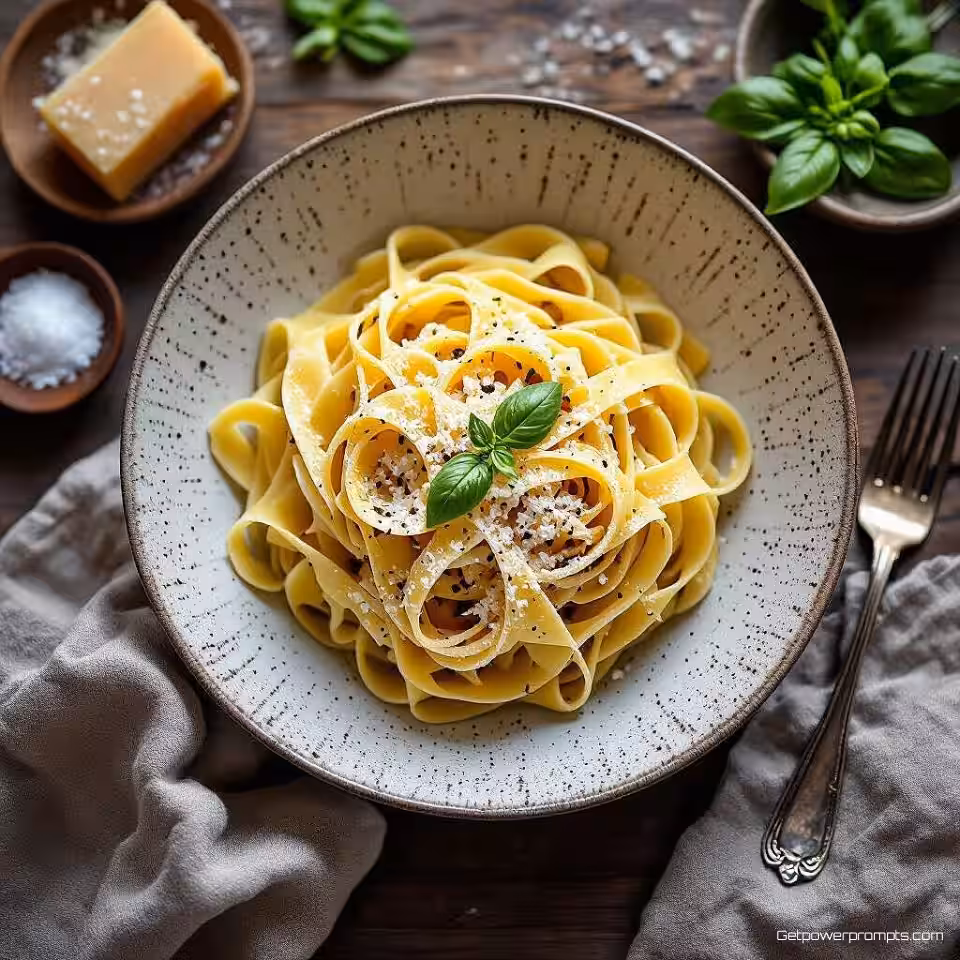 Verse handgemaakte pasta, fijnkunstige voedselfotografie, minimalistisch esthetiek, bovenaanzicht perspectief, natuurlijk raamlicht belichting, gezellig atmosfeer, warme aardtinten tonen, artistieke culinaire presentatie, galerij-kwaliteit, redactionele stijl, natuurlijke texturen, verfijnde presentatie