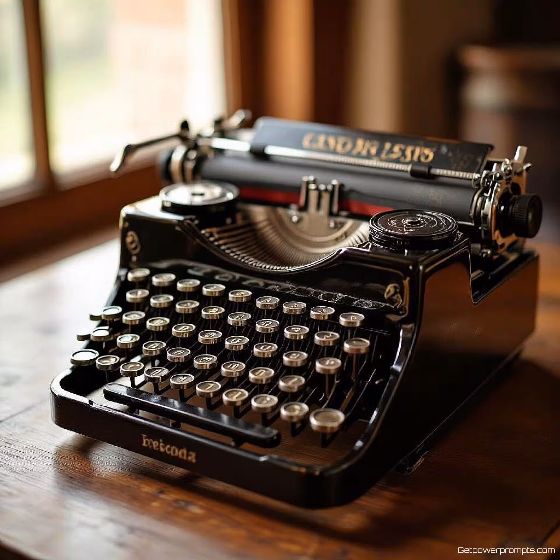 Klassieke handmatige typemachine, fijne kunst stilleven fotografie, klassieke schilderstijl esthetiek, close-up perspectief perspectief, zacht natuurlijk licht verlichting, nostalgische sfeer atmosfeer, aarden tonen palet tonen, nostalgische opstelling, museumkwaliteit presentatie, tijdloze elegantie, delicate texturen, gecureerde vintage collectie