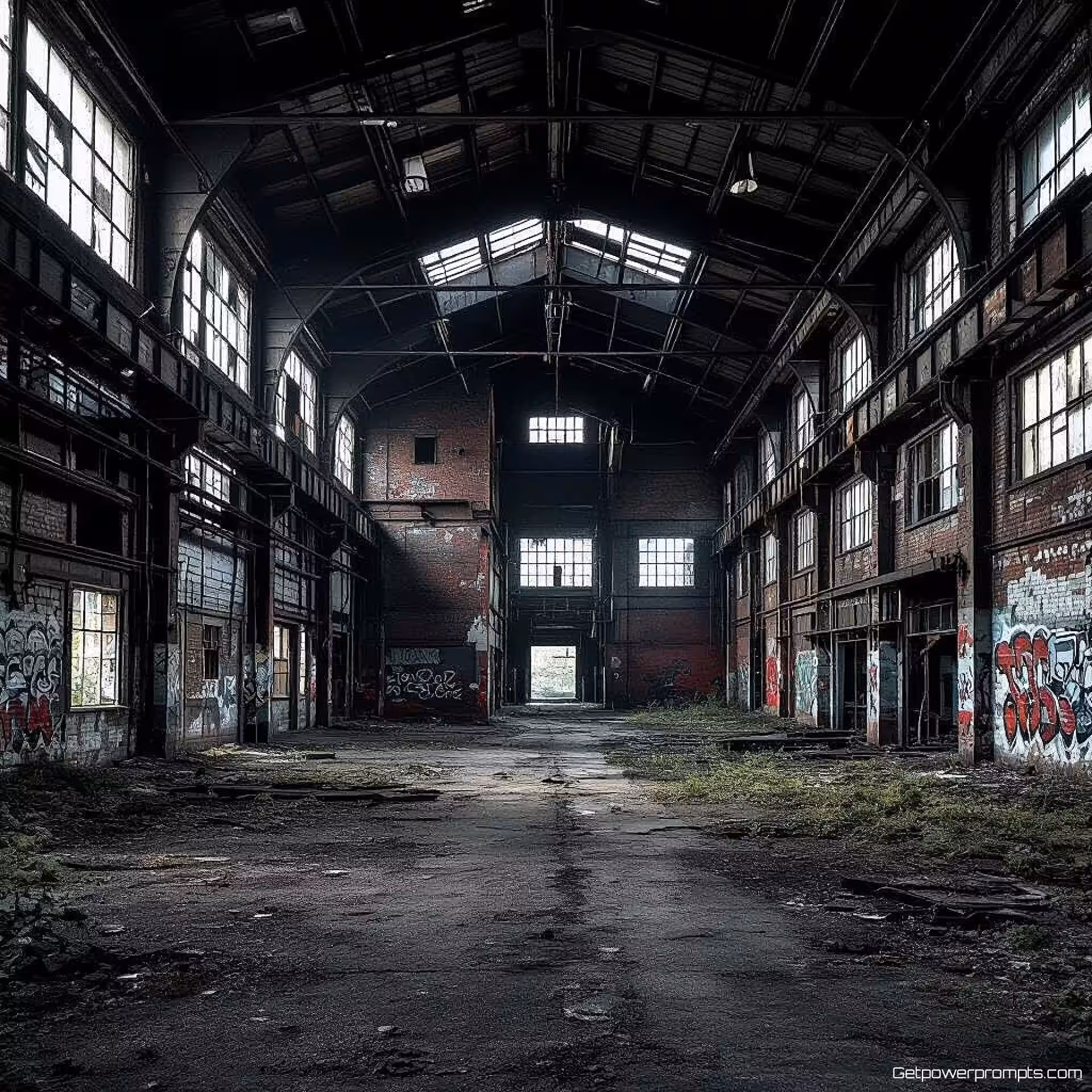 Verlaten industriële fabriek, fijne kunst stedelijke verkenning fotografie, fotorealistisch esthetiek, groothoek perspectief, dramatisch verlichting, somber atmosfeer, aards tonen, verlaten architectuur, artistieke verval documentatie, galerij tentoonstellingskwaliteit, atmosferische stedelijke omgeving, vergeten ruimtes, textuurrijke oppervlakken