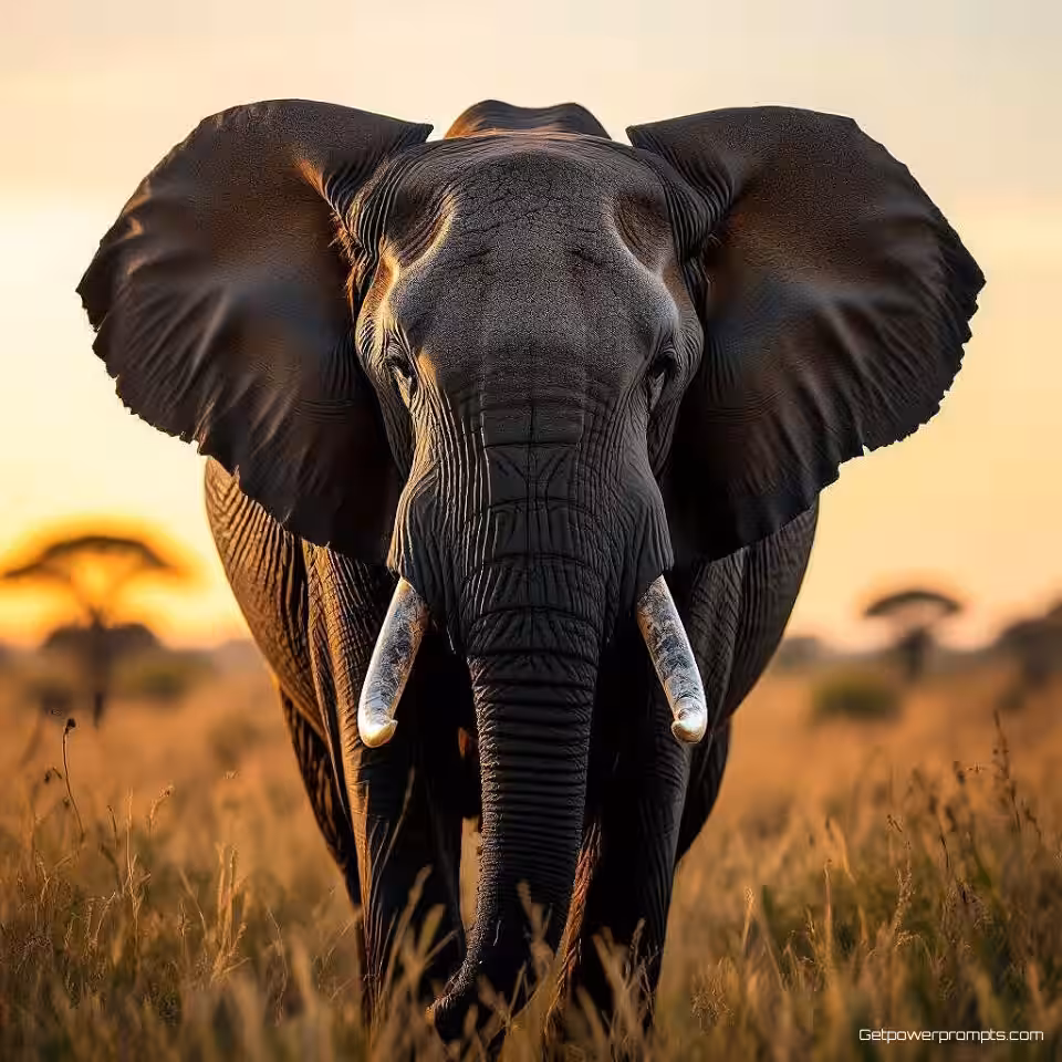 Afrikaanse olifant, fijne kunst wildlife fotografie, fotorealistisch esthetiek, close-up portret perspectief, gouden uur belichting, serieus atmosfeer, aards tonen, artistiek dierenportret, natuurlijke habitat, galerij tentoonstellingskwaliteit, emotionele verbinding met de natuur